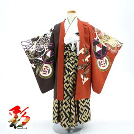 【レンタル】七五三 《5歳小さめ 身長100～110cm前後》5boy-k637 『JAPAN STYLE 茶 こげ茶 黒金 工字繋ぎ 袴セット』 5歳 男の子 羽織袴 袴 着物レンタル 往復送料無料 着付け動画マニュアル付き 新品足袋プレゼント