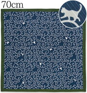 【スーパーSALE ポイント5倍】大風呂敷　シャンタンチーフ　唐草猫　藍色　【70cm】【エコバッグ】【風呂…