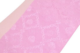 両面半巾帯　ピンク　バラ格子　【小袋帯】【浴衣帯】【半幅帯】【細帯】【レディース】【日本製】