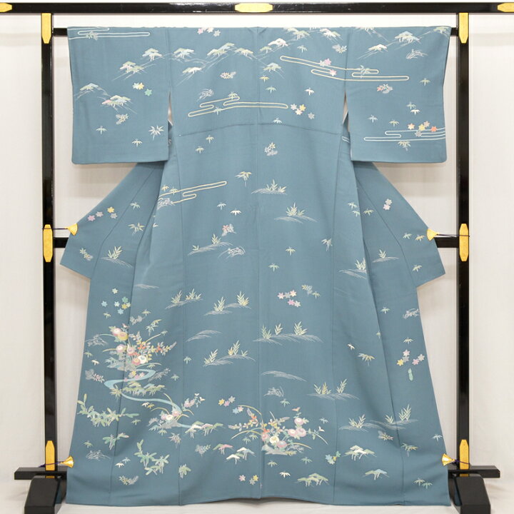 楽天市場】訪問着 上野街子 精染居 逸品 京友禅 落款有り 花浅葱色 