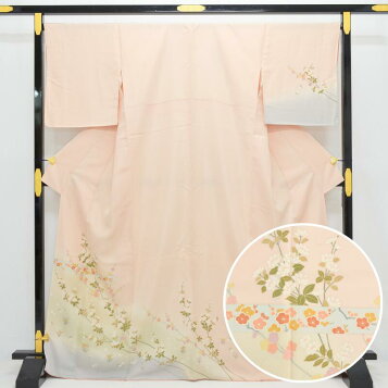 訪問着 身丈158cm 裄丈68cm L 袷 落款 藤 金彩 ぼかし 紫 正絹 秀品 【中古】