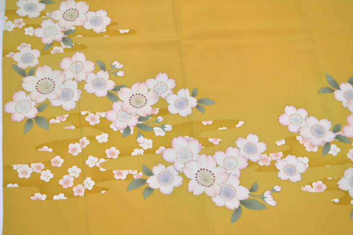 楽天市場】振袖3点セット 新品同様 正絹 振袖 銀杏色 桜文様 霞文様 