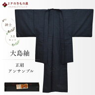 紳士 大島紬 アンサンブル 長襦袢付き 奄美大島紬 合格証 USED 全て丸洗い済み 余り布付き 小柄ながっち…