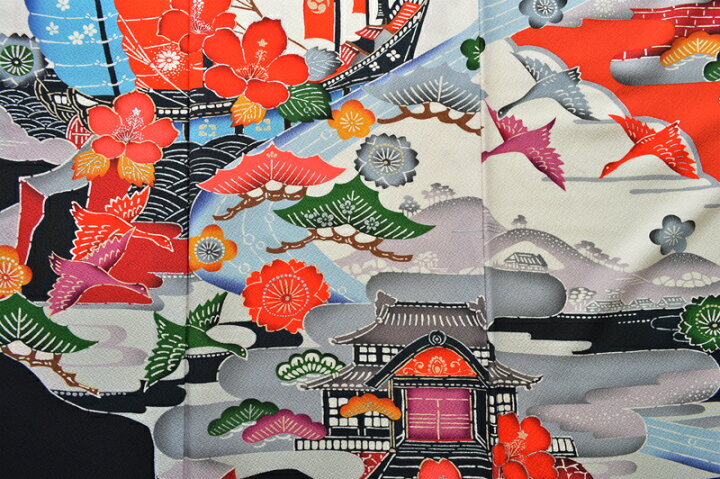 楽天市場】高級 振袖7点セット 手差し 京紅型 帆船 鳥 花 正絹 