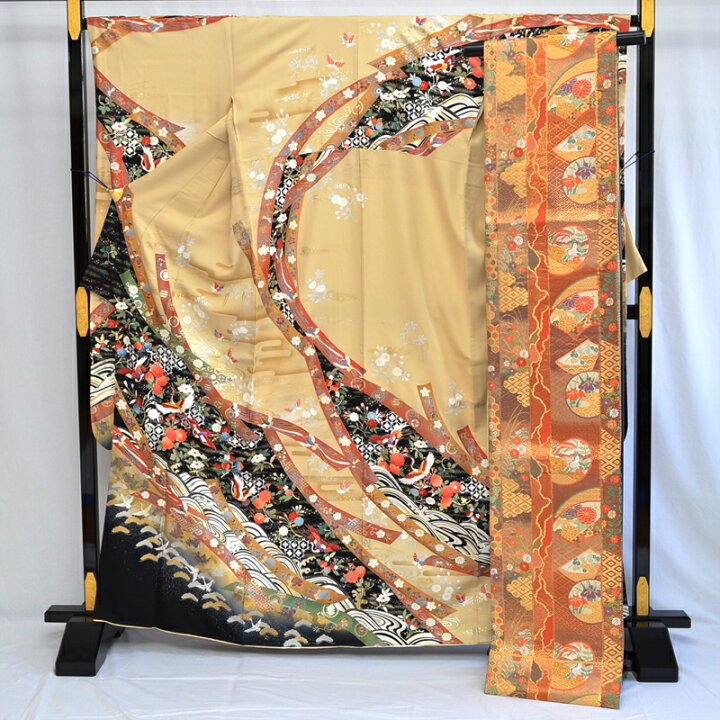 楽天市場】振袖2点セット 逸品 振袖 京友禅 163cm 短冊文 花蝶鶴波 
