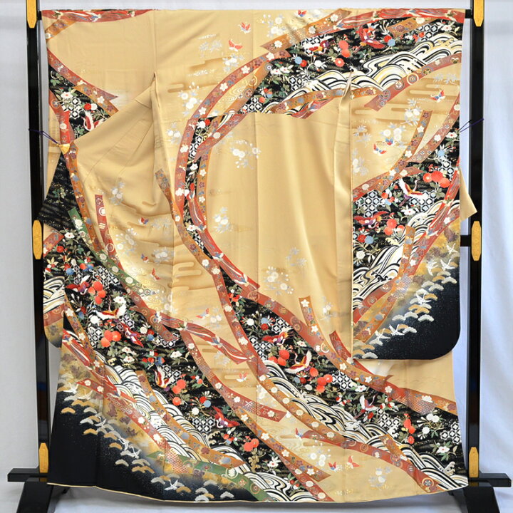楽天市場】振袖2点セット 逸品 振袖 京友禅 163cm 短冊文 花蝶鶴波 