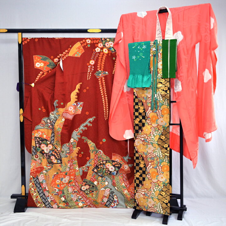 逸品！ 【友禅 金駒刺繍 絞り 金彩】 訪問着 5点セット きこえる 