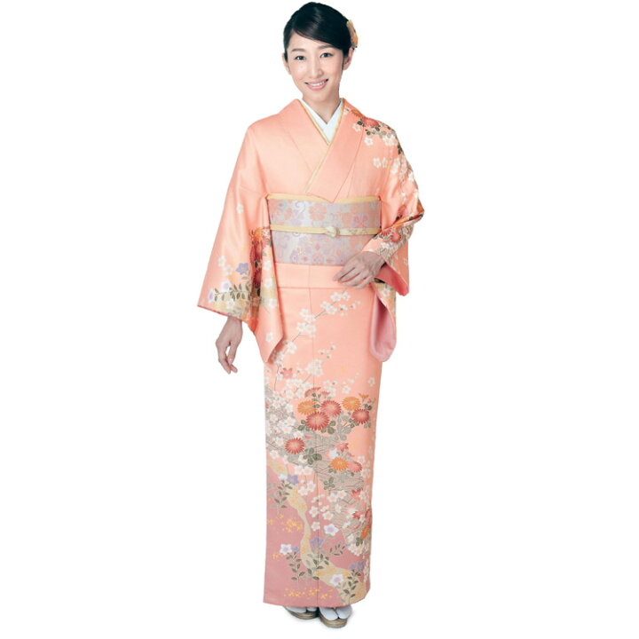 楽天市場】洗える着物 訪問着 セット サーモンピンク地 道長取り吉祥花  