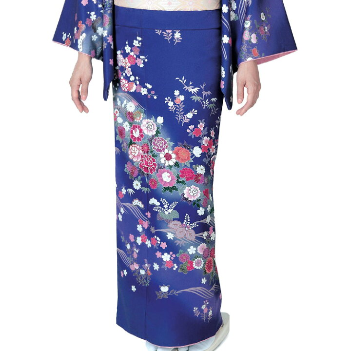 楽天市場】訪問着 セット 購入 群青色 吉祥花柄 5点セット フリー  