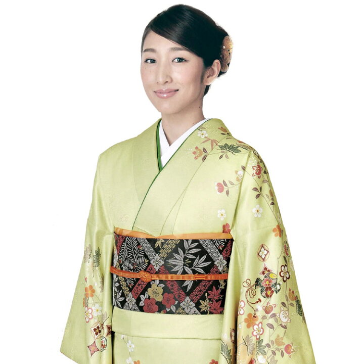 楽天市場】洗える着物 訪問着 セット 黄緑ぼかし地 宝尽くし枝吉祥花柄 
