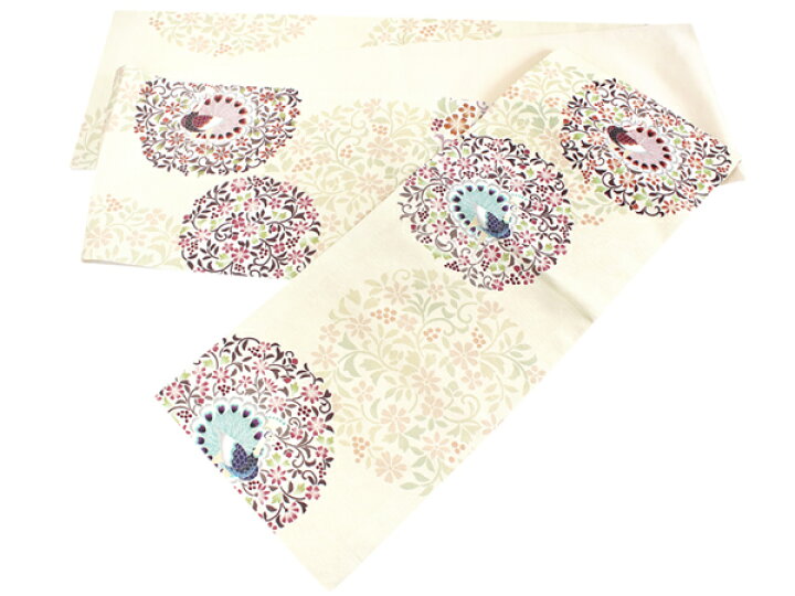 楽天市場】京袋帯 WAKKA帯 名古屋帯 単品 ベージュ 花孔雀 帯 正絹  