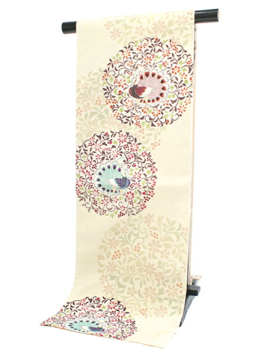 楽天市場】京袋帯 WAKKA帯 名古屋帯 単品 ベージュ 花孔雀 帯 正絹  
