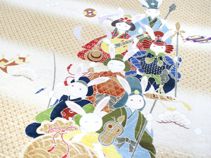 楽天市場】京袋帯 WAKKA帯 名古屋帯 単品 ベージュ 七福うさぎ 帯 正絹  