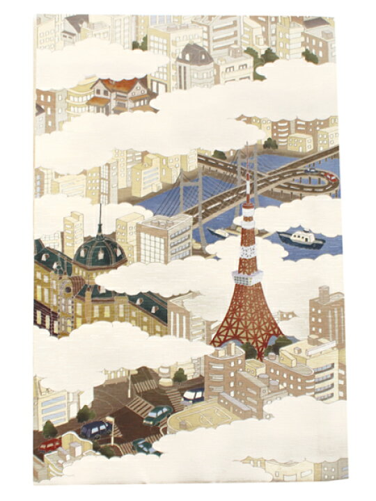 楽天市場】京袋帯 WAKKA帯 名古屋帯 単品 ベージュ 東京タワー 帯 正絹
