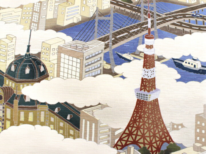 楽天市場】京袋帯 WAKKA帯 名古屋帯 単品 ベージュ 東京タワー 帯 正絹 