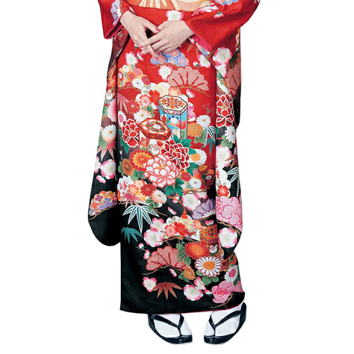 楽天市場】振袖3点セット 赤・黒染分け地貝桶に松竹吉祥華 振袖 袋帯  