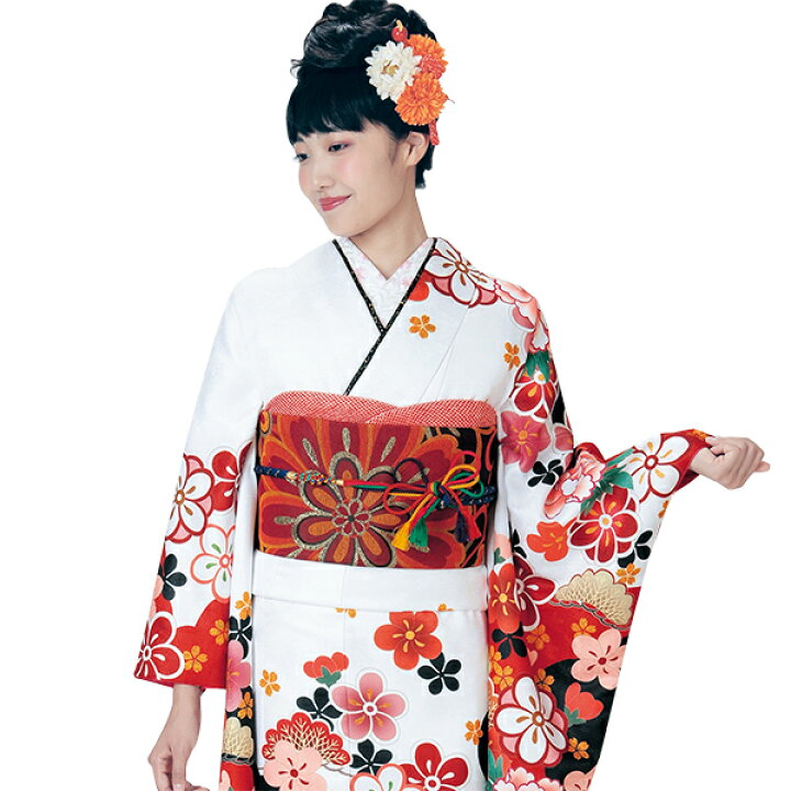 楽天市場】振袖3点セット 白地赤雲取り吉祥花 振袖 袋帯 長襦袢 セット  