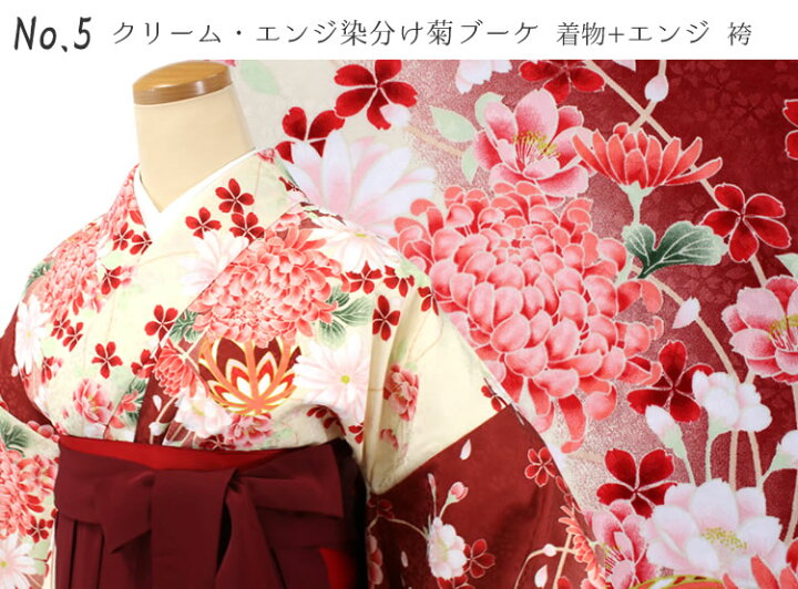 卒業式 二尺袖着物 刺繍袴 セット 菊柄 赤（エンジに近い）大学生短大 