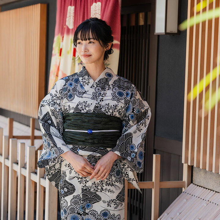 楽天市場】浴衣 単品 レディース 菊 萩 紺 黒 変わり織 フリーサイズ 