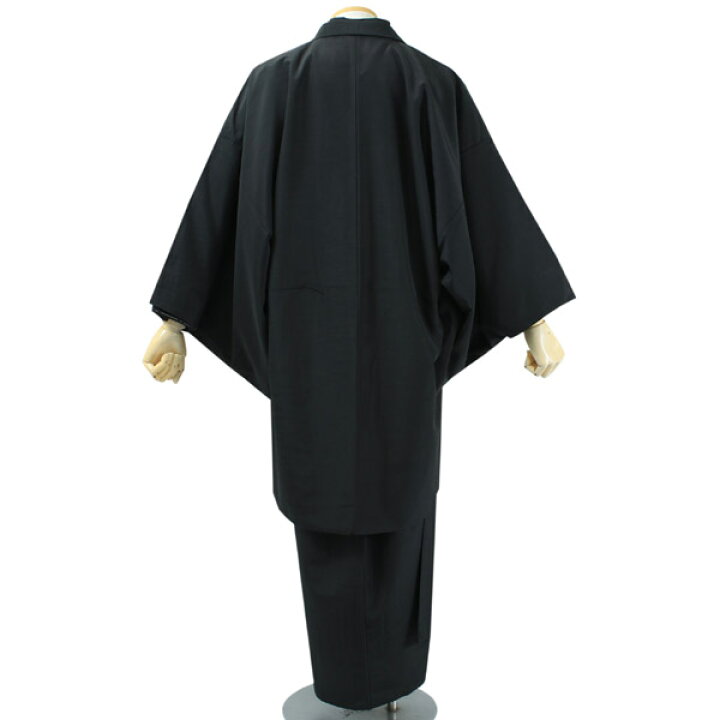 楽天市場】男 洗える着物 羽織 2点セット 袷 紬風 無地 黒 M L LL  