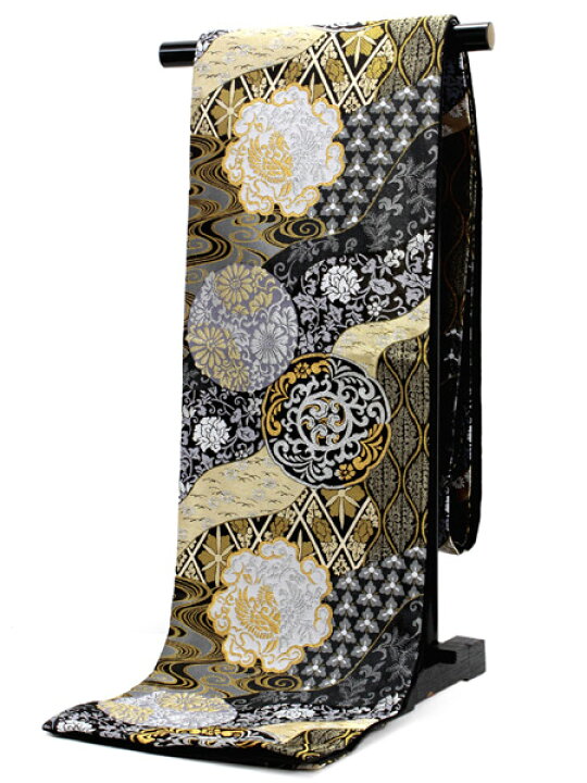 楽天市場】袋帯 フォーマル 全通 黒地 金 銀 道長取り 吉祥 花紋 礼装  