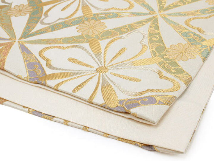 楽天市場】袋帯 フォーマル 全通 薄クリーム 金 銀 カラフル 七宝 花菱  