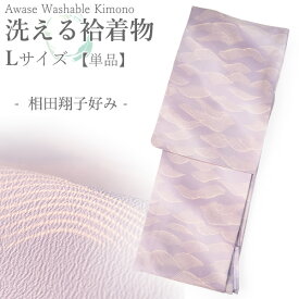 洗える着物 袷 小紋 Lサイズ ちりめん テイジン素材 単品 パープル 波 ぼかし レディース 仕立て上がり 相田翔子好み 和装 和服 きもの プレタ 春 秋 冬 きもの カジュアル 可愛い 普段着 ポリエステル