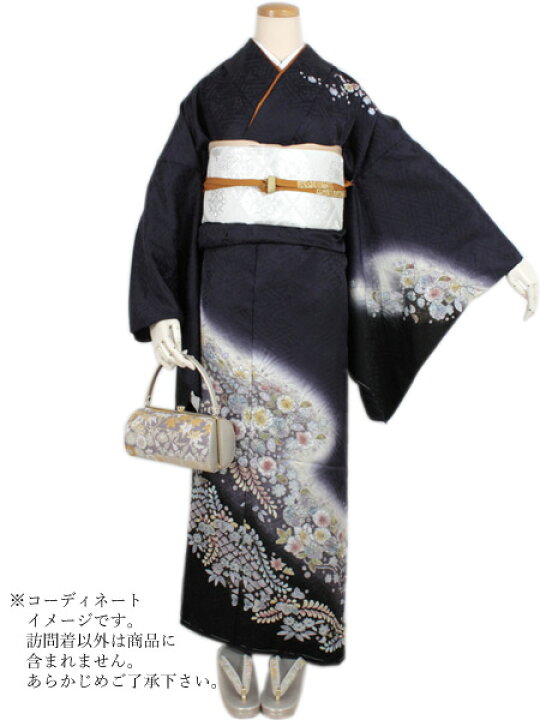 楽天市場】訪問着 正絹 未仕立て 仮絵羽 黒 紫 辻が花訪問着 単品 