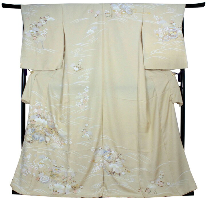楽天市場】訪問着 正絹 未仕立て ベージュ 花 貝桶 単品 仕立て付き 