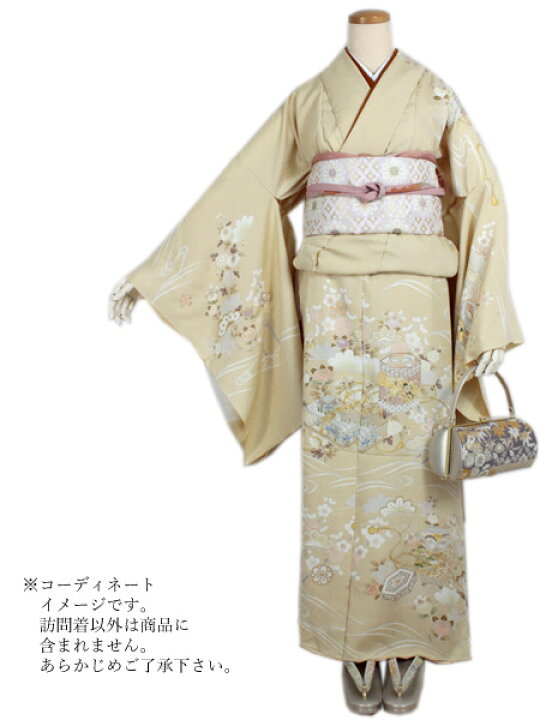 楽天市場】訪問着 正絹 未仕立て ベージュ 花 貝桶 単品 仕立て付き 