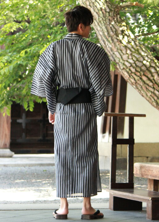 特別オファー 浴衣 男 ゆかた メンズ 男性用 仕立上がり ｌサイズ 黒 両面プリント 縞 市松 父の日 ギフト プレゼント お買い物マラソン Fucoa Cl
