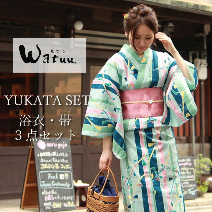 楽天市場】浴衣 レディース セット 3点 （浴衣＋帯＋下駄  