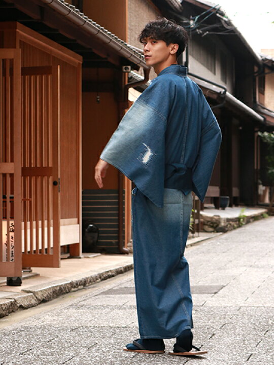 楽天市場】着物 メンズ デニム クラッシュデニム M L LL サイズ 2色  