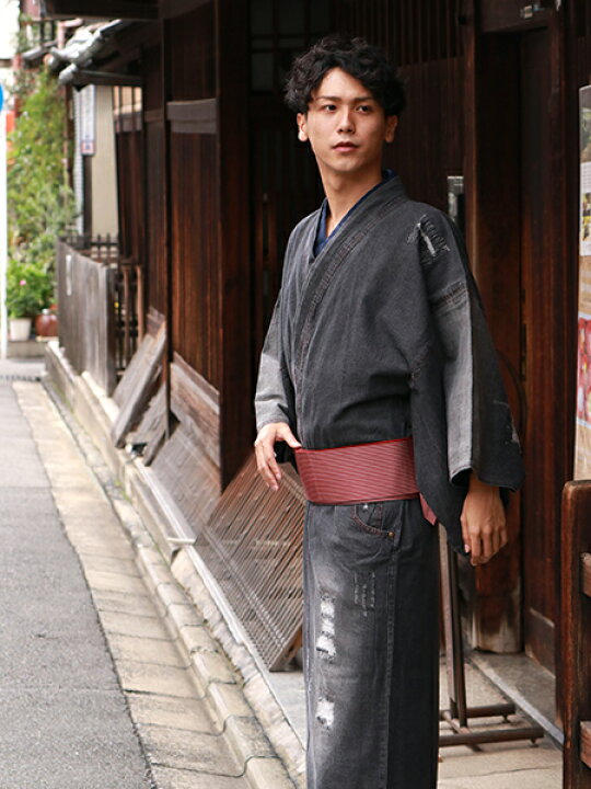 楽天市場】着物 メンズ デニム クラッシュデニム M L LL サイズ 2色  