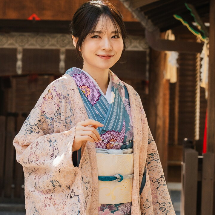 楽天市場】着物 レース羽織 サーモンピンク 花柄 Mサイズ ちりよけ 
