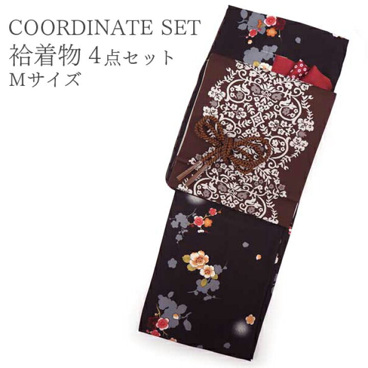 楽天市場】洗える着物 コーディネートセット 袷 M 黒地 梅椿柄 きもの  
