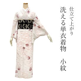 洗える着物 単衣 小紋 フリーサイズ ピンクベージュ 立浪紋 桜 紅葉 雪輪 月 波 仕立て上がり 単品 女性 レディース 和装 和服 きもの プレタ 春 秋 きもの カジュアル 可愛い 普段着 ポリエステル H・L アッシュエル 送料無料 あす楽
