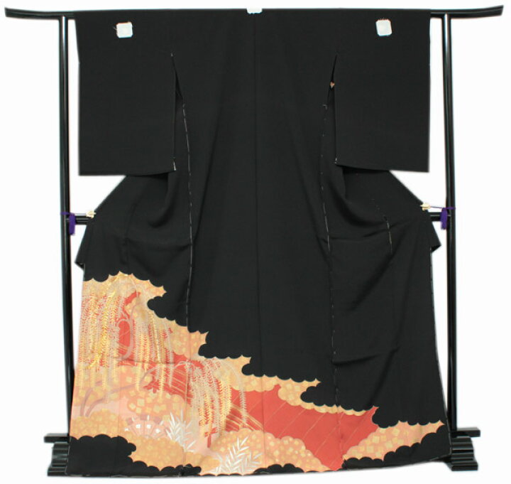 楽天市場】【正絹黒留袖 未仕立て 仮絵羽 柳と雲取り柄】礼装 黒留め袖  