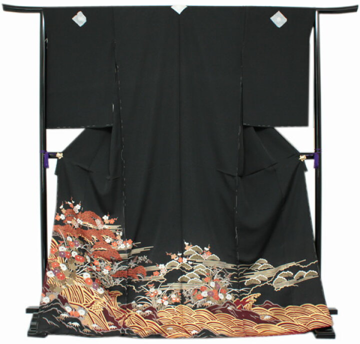 楽天市場】【正絹黒留袖 未仕立て 仮絵羽 四季の花と波柄】礼装 黒  