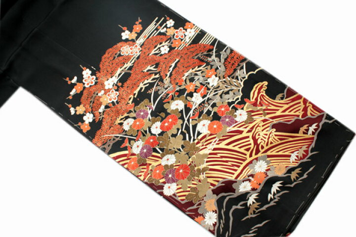 楽天市場】【正絹黒留袖 未仕立て 仮絵羽 四季の花と波柄】礼装 黒  