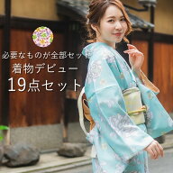 着物 セット 初心者 19点フルセット 着物デビュー 洗える着物 名古屋帯 帯揚げ 帯締め 着付け小物セット …