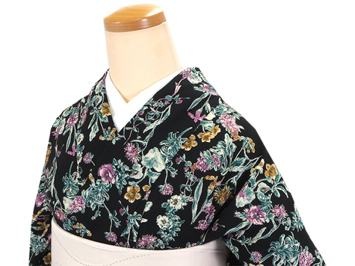 楽天市場】洗える着物 袷 仕立て上がり 単品 黒地 花柄 百華 女性  