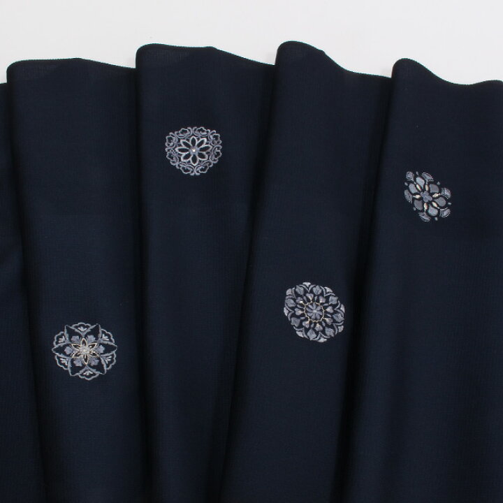小紋 手刺繍 八掛付き 濃藍色 正絹 反物