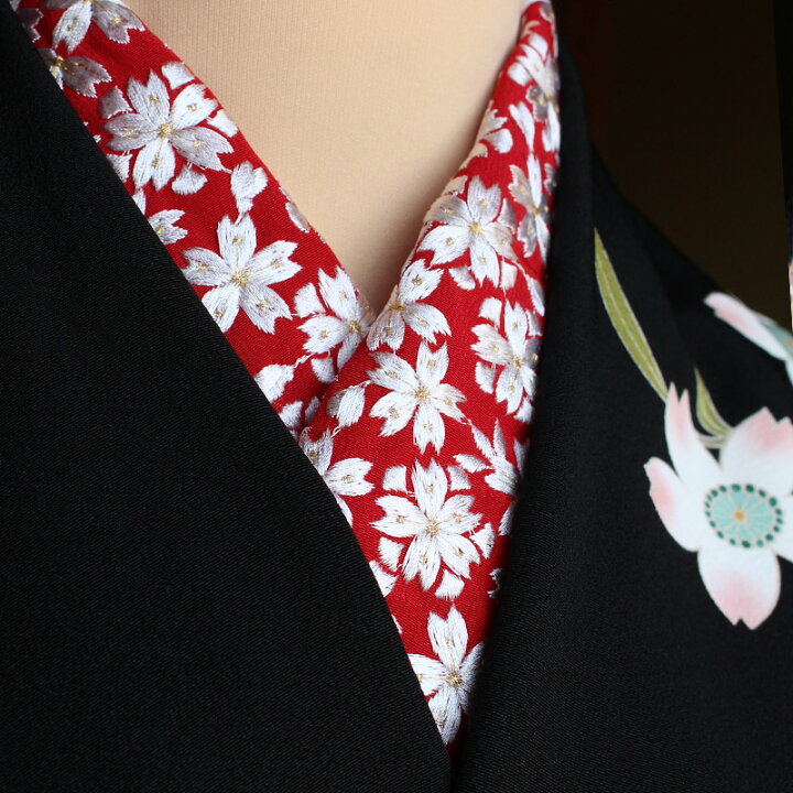 楽天市場】半襟 刺繍半襟 振袖用 赤(白金刺繍) 七宝桜文 成人式 卒業式 