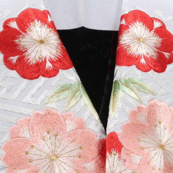 楽天市場】刺繍半襟 振袖用 半衿/卒業式 白地/紗綾形梅桜竹文(赤