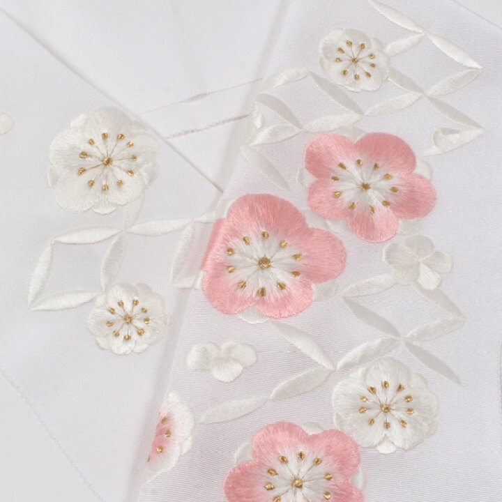 楽天市場】半襟 刺繍半襟 正絹 七宝梅文/白地 白×ピンク・金刺繍 振袖 