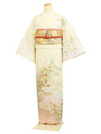 レンタル 訪問着 単衣 夏物 身長：155〜163cm 黄系 母親 着物 結婚式 お宮参り as-0071