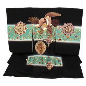 レンタル 初着 男児 正絹 黒系 鷹/華文 お宮参り 産着 着物 男の子 ベビー 赤ちゃん b-0006