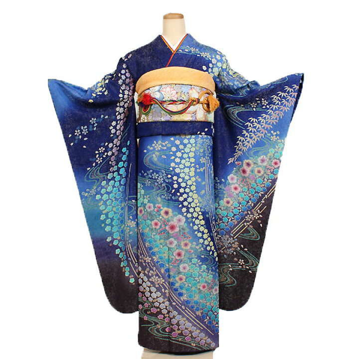楽天市場 レンタル 振袖レンタル 青系 辻が花 正絹 振袖 レンタルフルセット ふりそで 振袖セット レンタル振袖 振り袖 結婚式 披露宴 親族 卒業式 パーティー 結納 着物レンタル 貸衣装 女性 和服 華やか 成人式前撮り礼装 晴れ着 往復送料無料 F009 京都