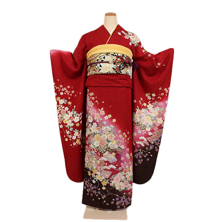 楽天市場】【レンタル】【振袖レンタル・広幅 赤系 花車・扇・四季草花 
